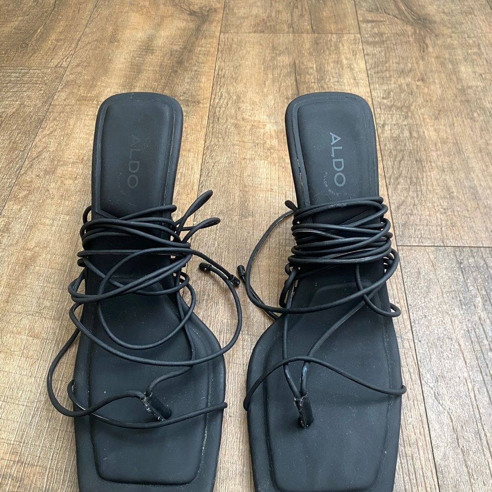 Aldo Black Heels with Square Toe and Delicate Straps